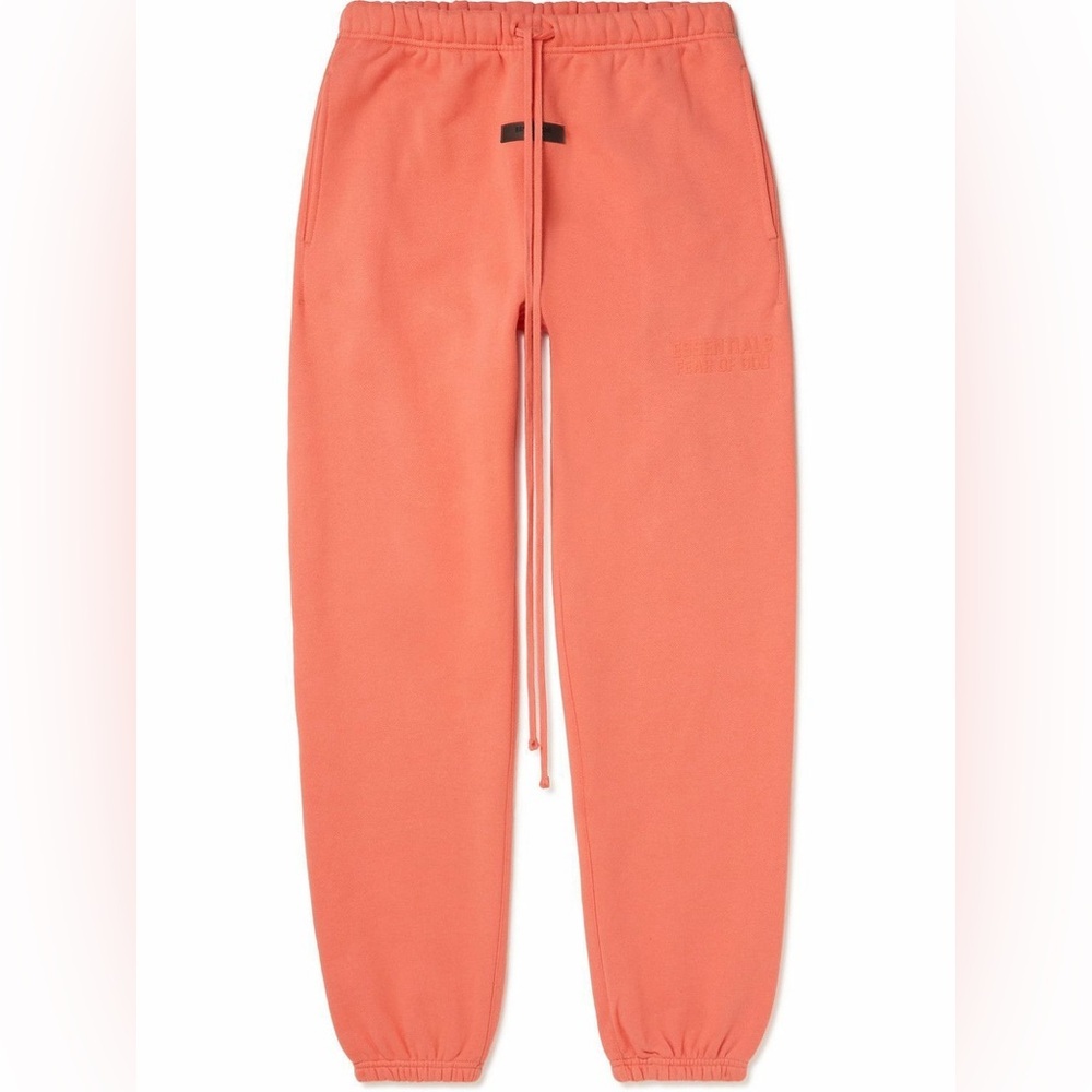 Essentials FEAR OF GOD ESSENTIALS Logo-Appliquéd Jersey Sweatpants | Coral | NEW - Picture 1 of 16